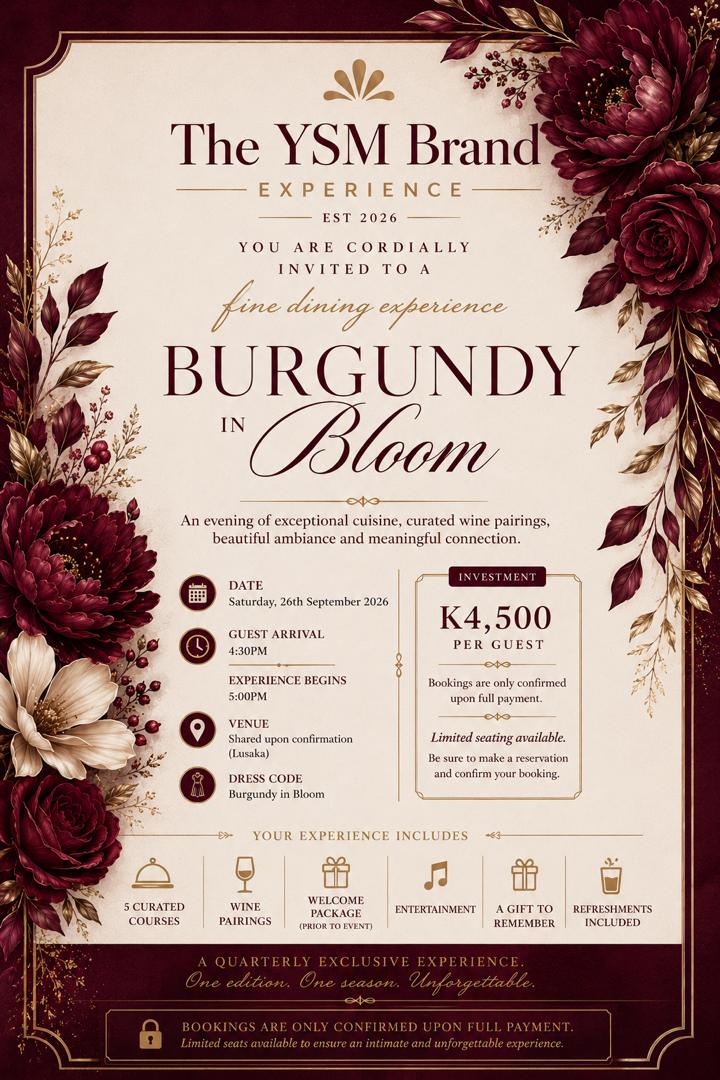 Burgundy in Bloom official invitation flyer for The YSM Brand Experience